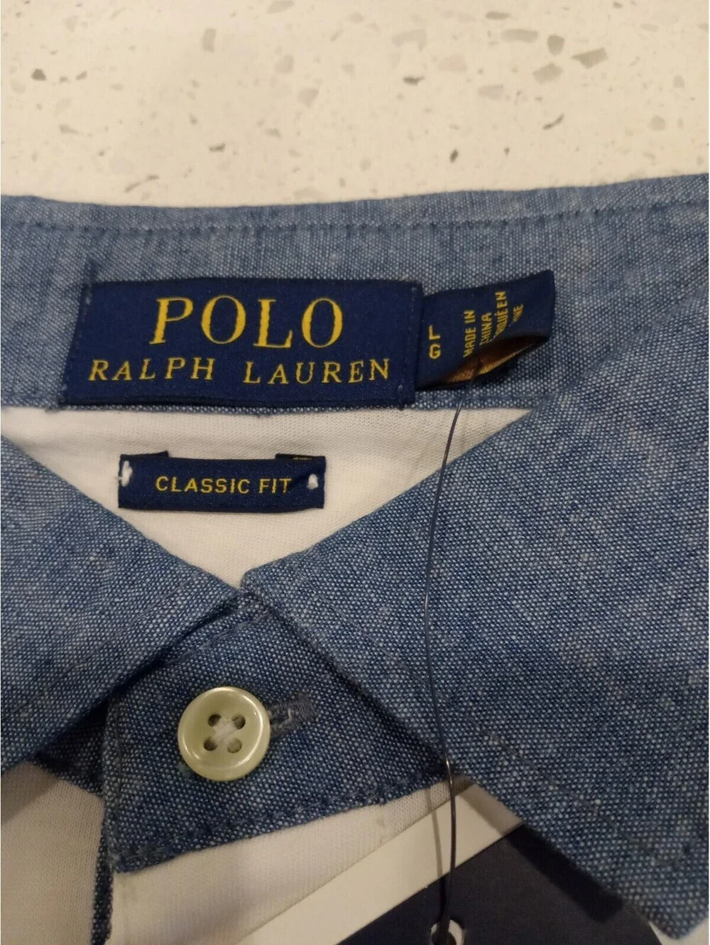 Polo Ralph Lauren Shirt Mens Large White American Flag Embroidered Blue Collar L